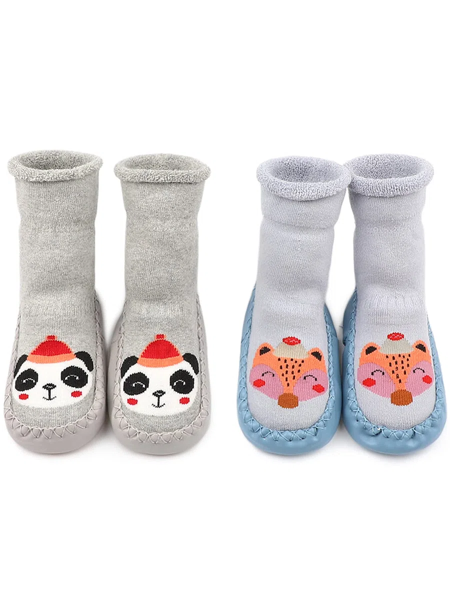Adorel Chaussons Chaussettes Anti-dérapantes Bébé Lot de 2 Panda Renard 19-21 (Taille Fabricant: 13)