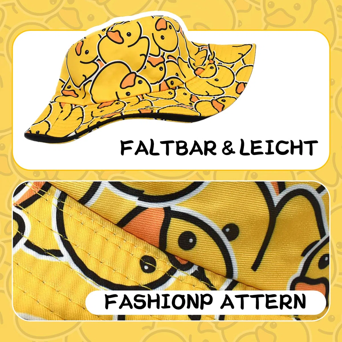 Bob Femme Réversible Motif Petit Canard Jaune, Bob Chapeau Pliable Été Unisexe, Chapeau Bob Femme Double Face pour Plage Voyage Festival Pêche Vacances Streetwear