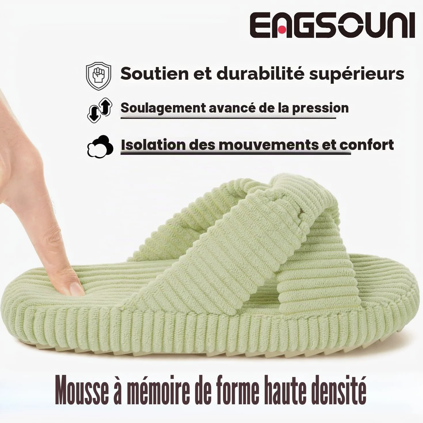 Eagsouni Pantoufles Femme Large Mousse à Mémoire Chaussons Confortable Cord Bandes Croisées Bout Ouvert Chaussures Antidérapantes Slippers