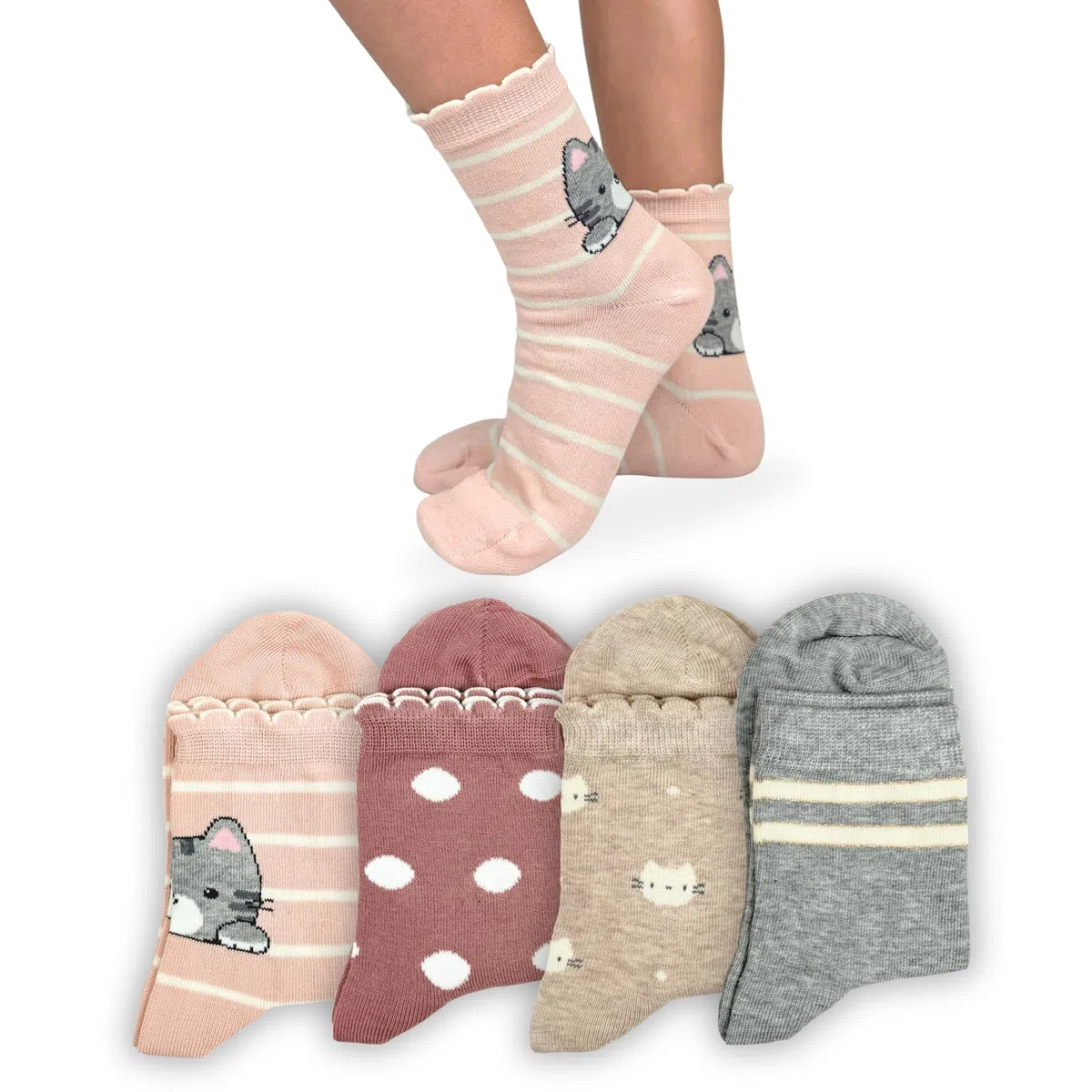 LEON D'ORO Chaussettes pour fille en coton élastique, chaussettes fantaisie fabriquées en Italie