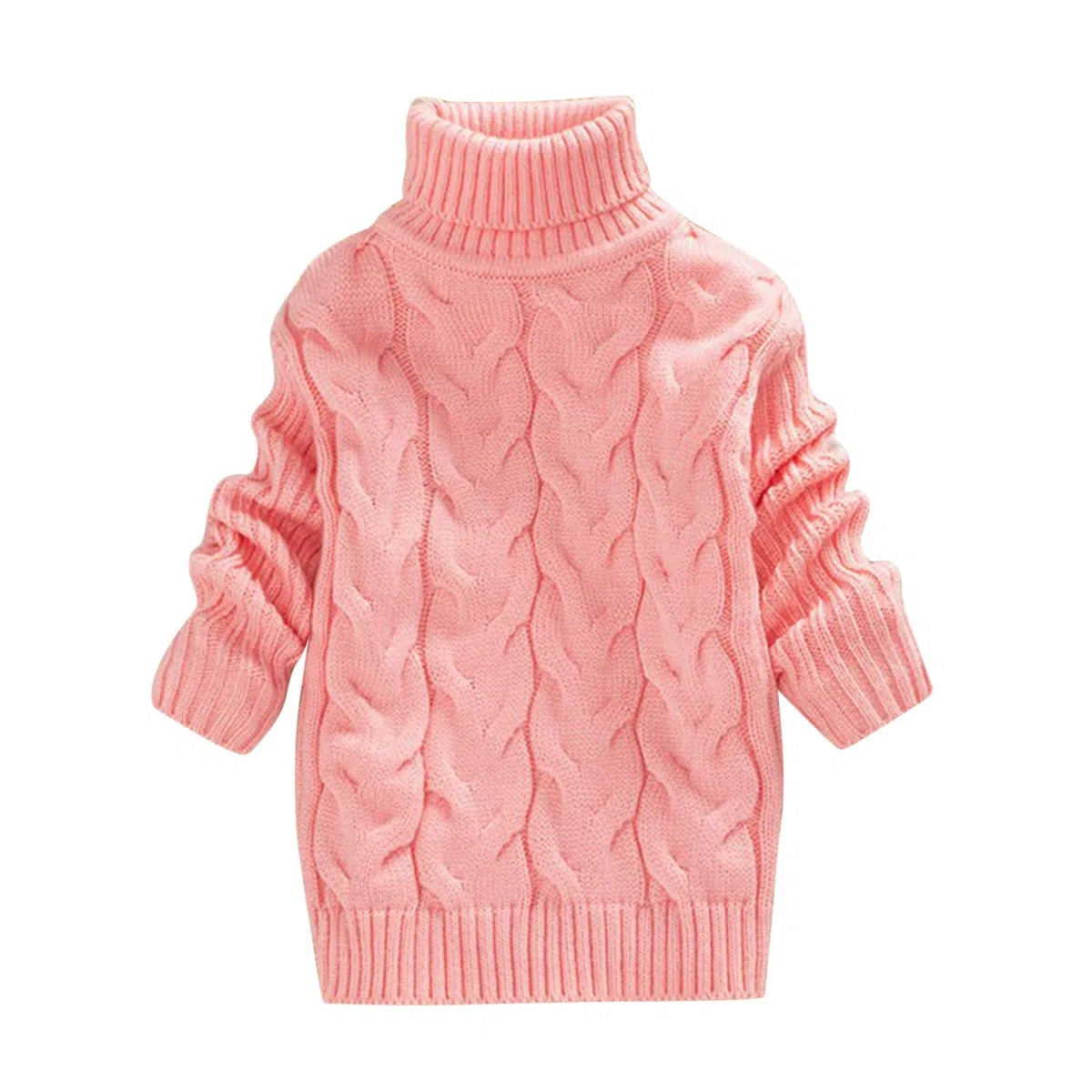 Pull à Grosses Torsades Col Roulé Bébé Fille en Tricot Manches Longues Haut Chandail Motif Imprimé Ours