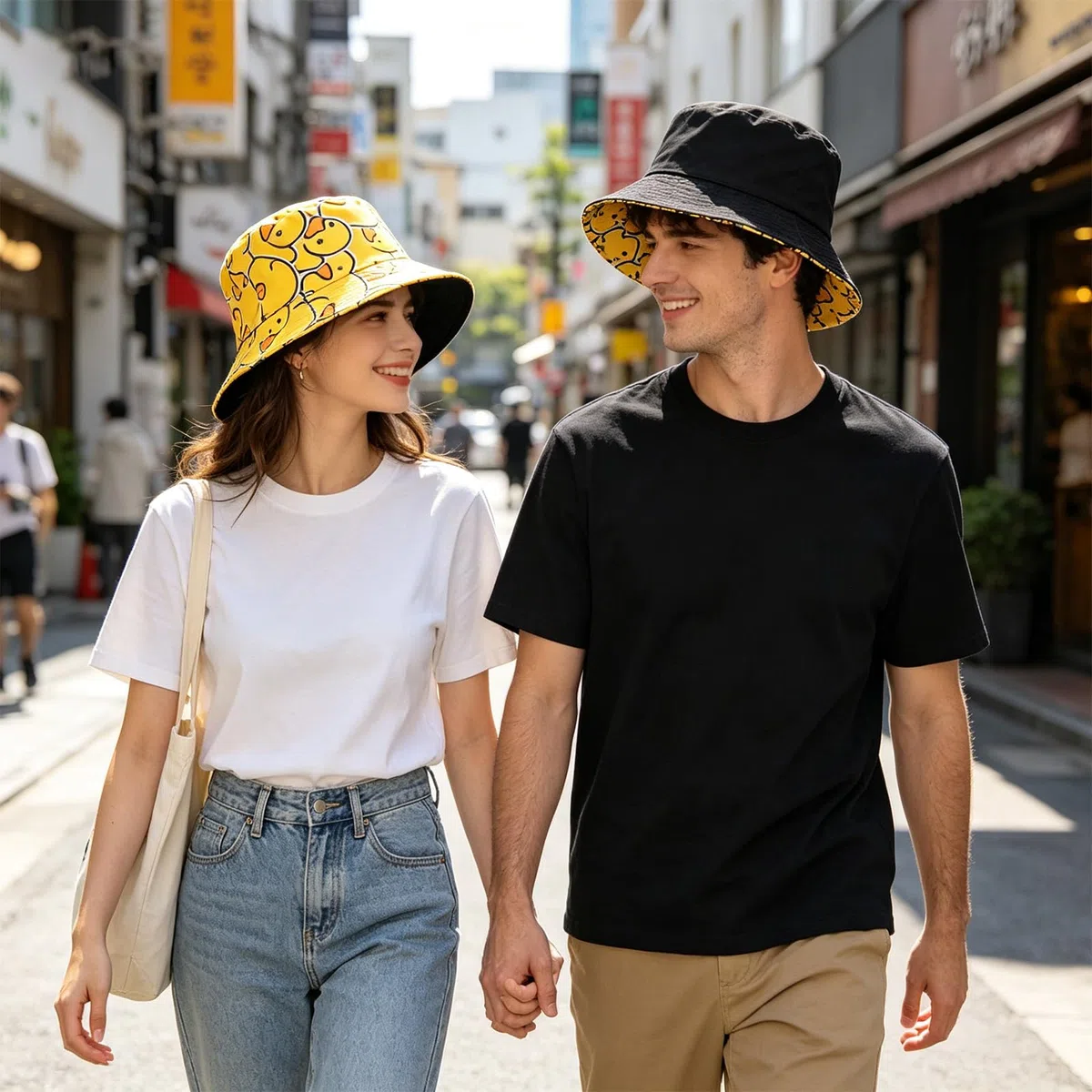 Bob Femme Réversible Motif Petit Canard Jaune, Bob Chapeau Pliable Été Unisexe, Chapeau Bob Femme Double Face pour Plage Voyage Festival Pêche Vacances Streetwear