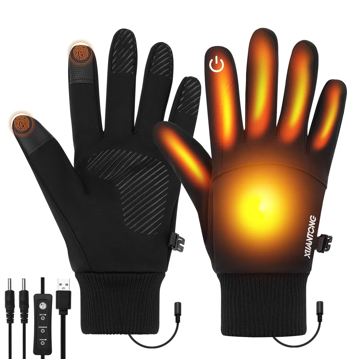 Gants Chauffants USB Électriques Gant Chauffant Fin Velo, Écran Tactile Antidérapant Gants Chauffants avec 3 Niveaux de Chaleur, Doublure Thermique, Manchette Élastique, pour Courir, Marcher, Conduire