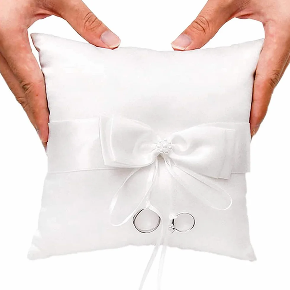 Srup Coussin pour alliances de Mariage, Coussin Blanc pour alliances, Coussin Support pour alliances, Oreiller de Porteur d'anneaux Mariage, Coussin D'alliances, pour Les alliances ou Les fiançailles