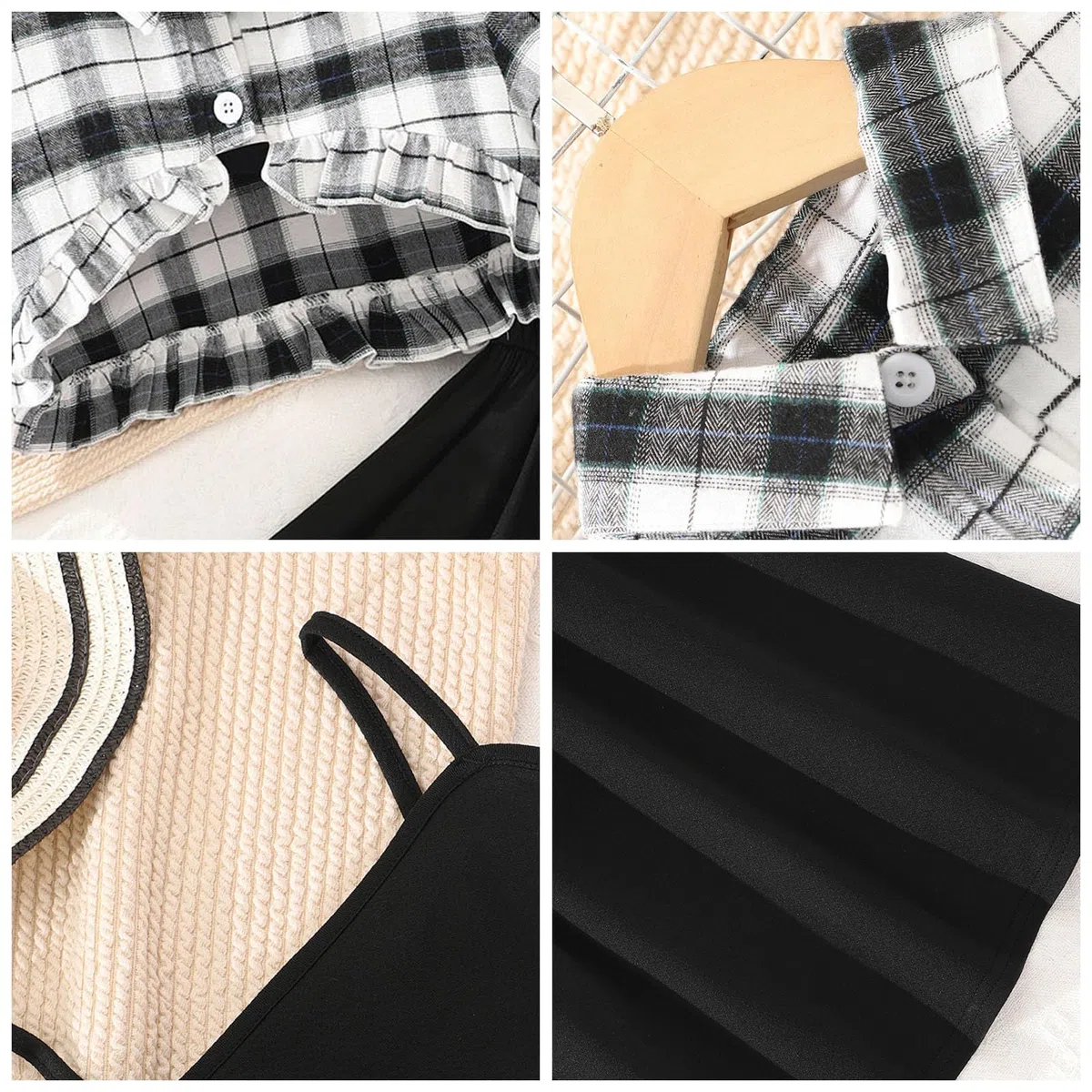 Ensemble de vêtements d'été pour Petites Filles, Hauts et Robe Solides à Manches Courtes, Tenues 2 pièces pour Enfants Combinaison Fille Noire