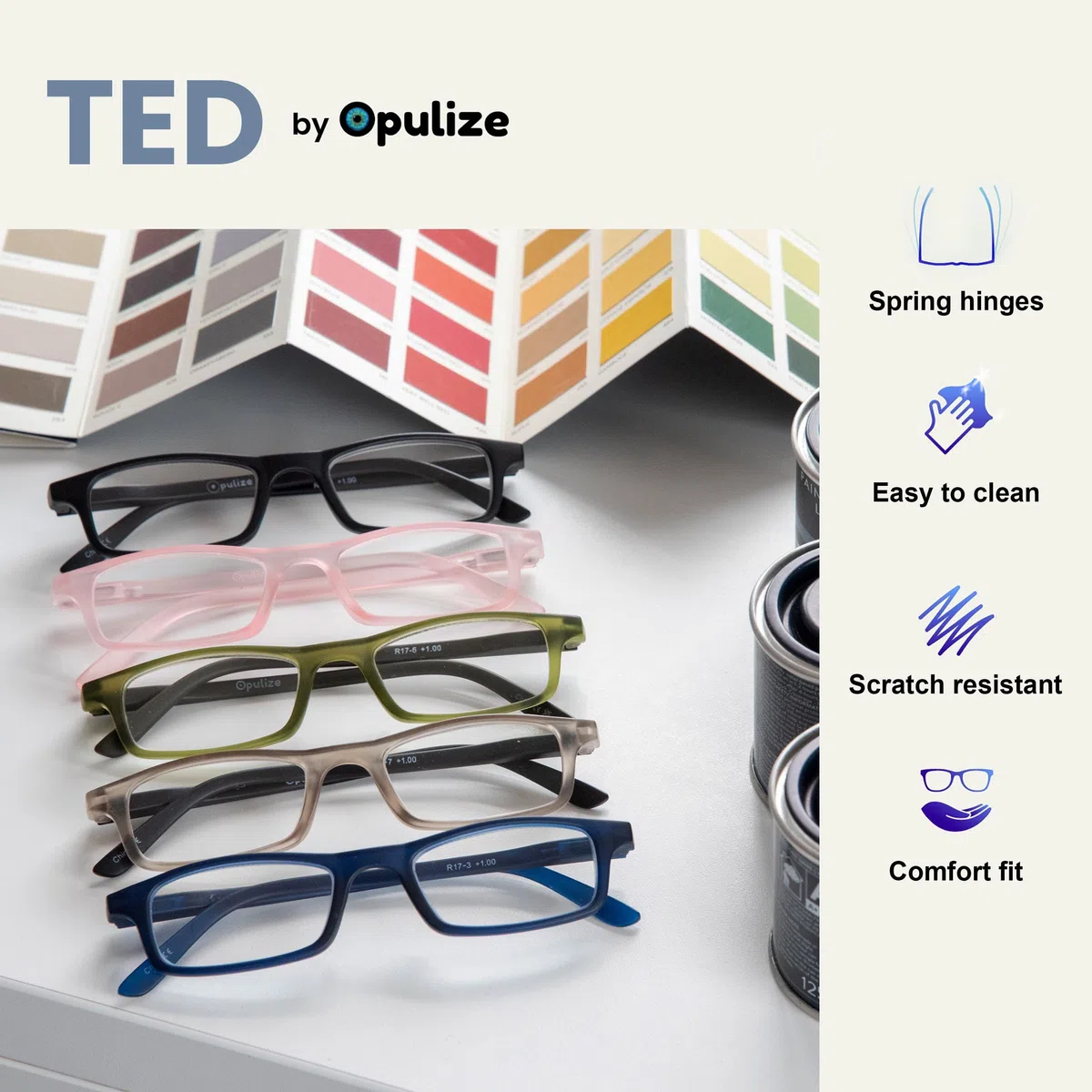 OPULIZE Ted RR17 Lot de 2 lunettes de lecture à monture étroite et légère pour homme et femme avec charnières à ressort résistantes aux rayures