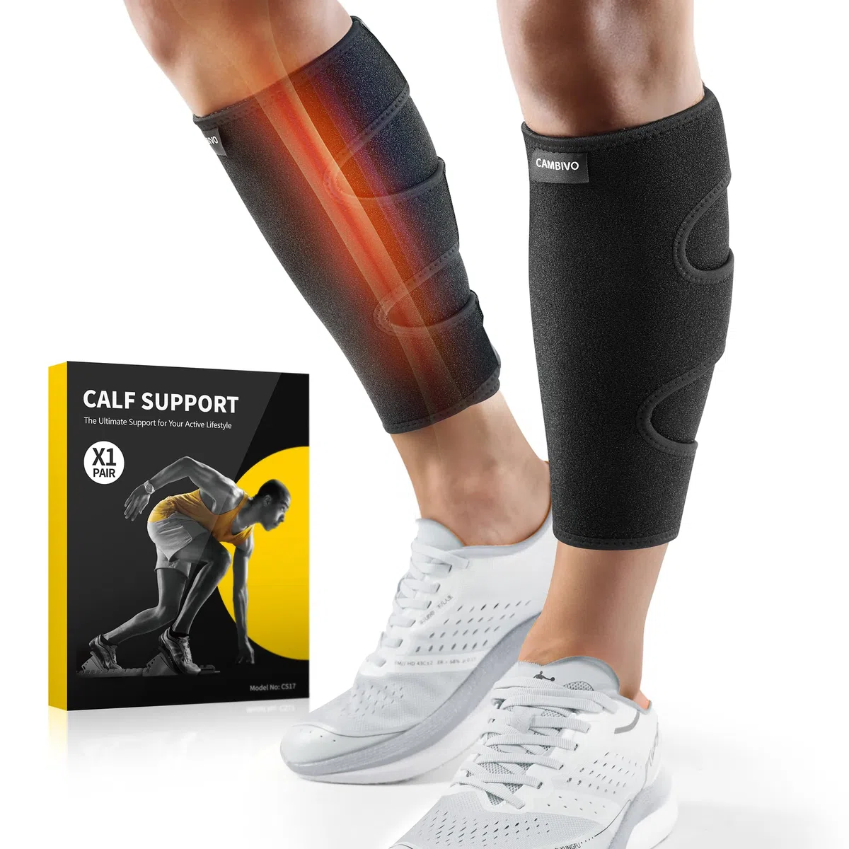 CAMBIVO Manchon Compression Mollet x2, Chaussettes de Contention Femme Homme Réglable, Bas de Contention sans Pied pour Douleurs Musculaires, Entorses, Circulation Sanguine, Running Sport Jogging Vélo