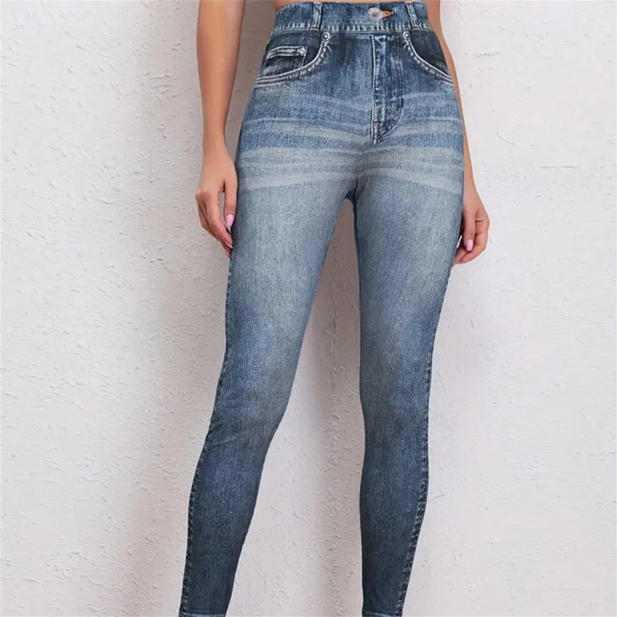 Legging aspect jean pour femme - Taille haute - Jeans élastique - Pantalon long skinny - Pantalon de yoga - Pantalon de fitness - S-2XL
