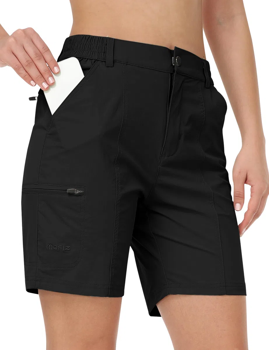 Short Cargo Femme Bermuda Short Taille Haute Sport Outdoor Short pour Randonnée Golf Entraînement avec Poche zippée