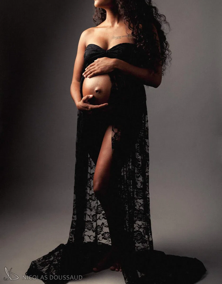 Femme Robe Grossesse de Photographie en Maternité Longue Accessoires de Photo Robe Soirée Elégante Sexy Vetements Maternité Plage Mariage Soireé Cérémonie