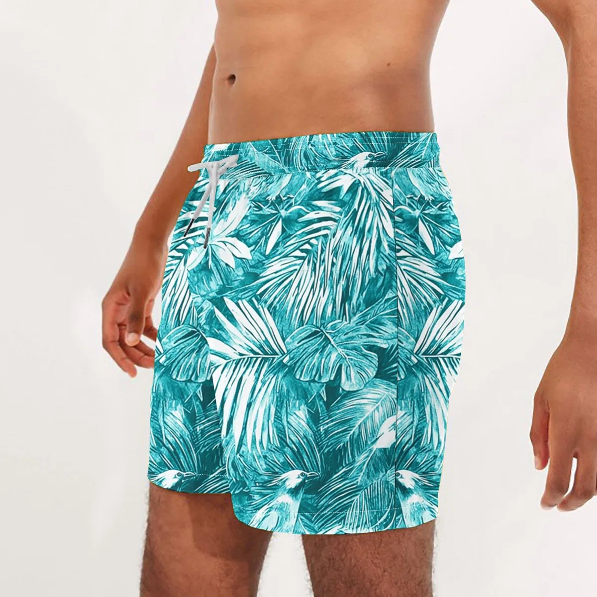 Short de bain de plage pour homme - Short hawaïen léger et respirant - Longueur genou - Confortable - Avec poches - Cordon de serrage - Taille élastique - Taille S à 5XL