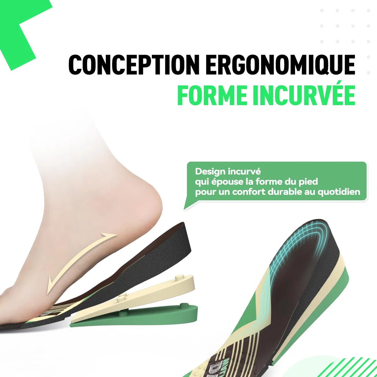 DynWalker Semelles Chaussures Augmenter Talon, Ascenseur la Semelle Intérieure, Confort Élastique Invisibles, Homme Femme, Amortissante, 3 Couches, 3-7,5 cm, L
