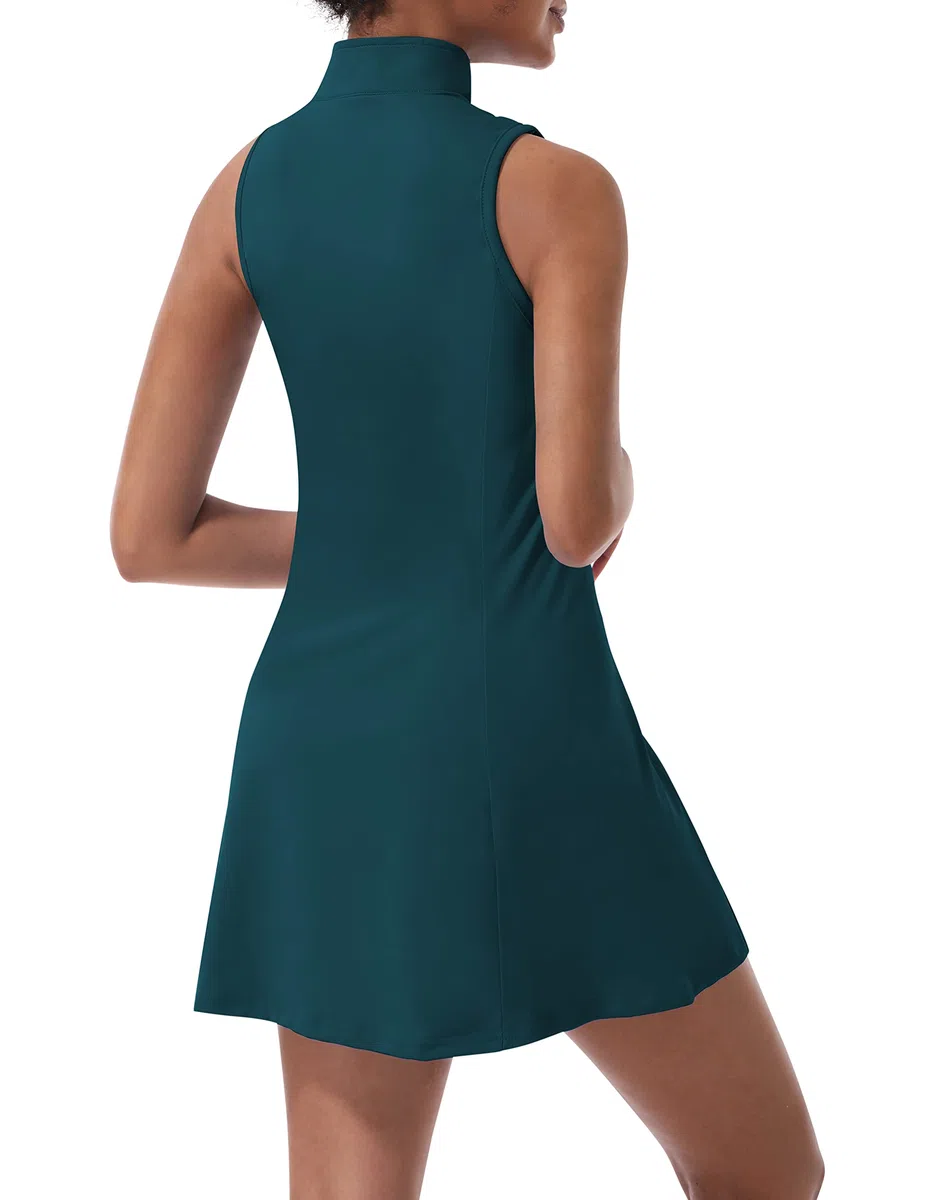 Robe de tennis pour femme, robe de tennis de golf avec short intégré et poches pour entraînement sans manches