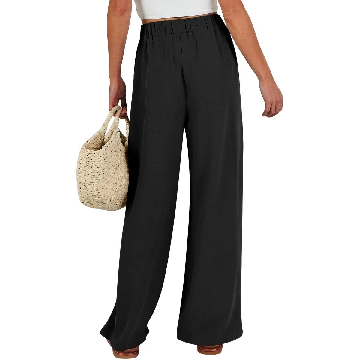 Pantalon Coton Et Lin Femme Été Décontractés Pantalons Taille Haute Elastique Cordon De Serrage Confortable Léger Elegant Couleur Unie Respirant Ample Jogging Plage Pants avec Poches