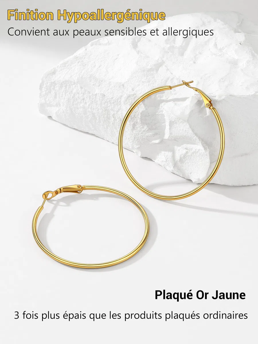 PROSTEEL Créoles Femme en Acier Inoxydable/Plaqué Or Boucles d'Oreilles Grands Anneaux de 20/30/50/60/70/80/90/100 mm, Women's Hoop Earrings