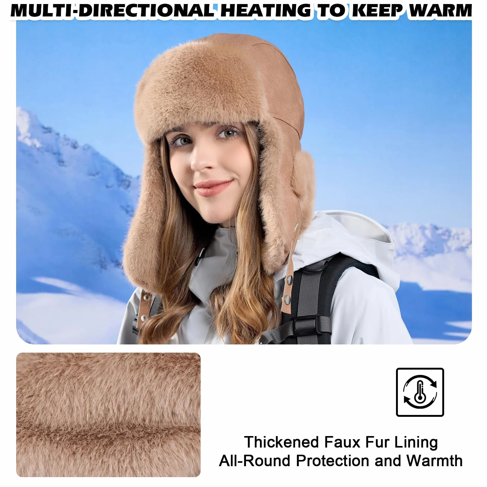 TAGVO Chapeau Trappeur d'hiver, Chapka Russe Décontractée pour Hommes et Femmes, Ushanka Bomber avec Protège-Oreilles, Chapeau Eskimo Doublé en Polaire et Coupe-Vent pour Temps Froid
