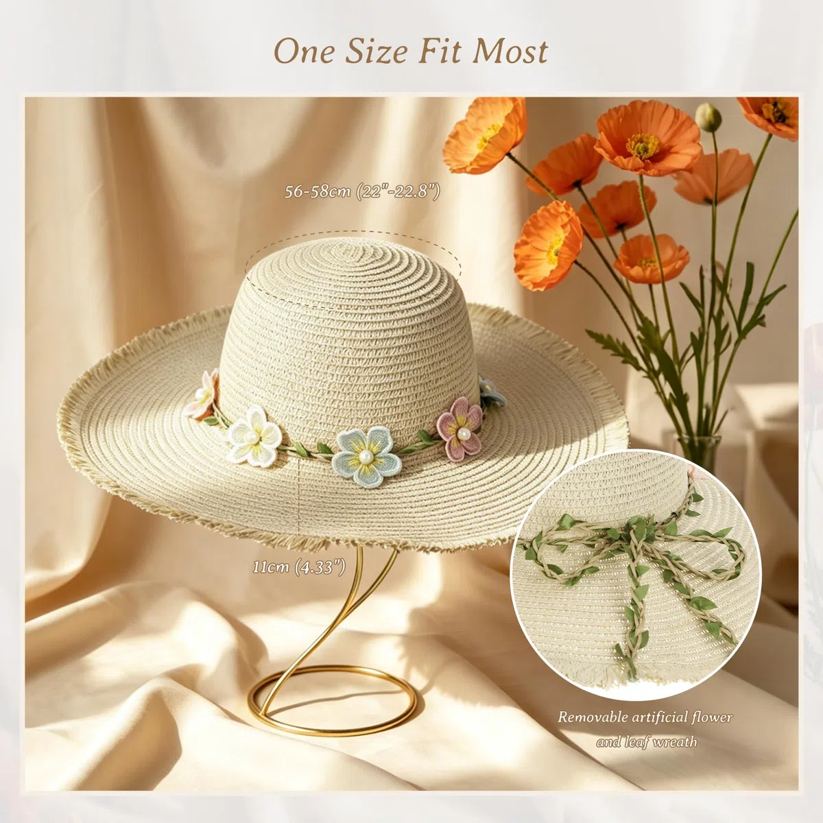 Chapeau de Soleil en Paille pour Femme, Large Bord UPF 50+, Chapeau de Plage été Pliable et Roulable pour Voyager