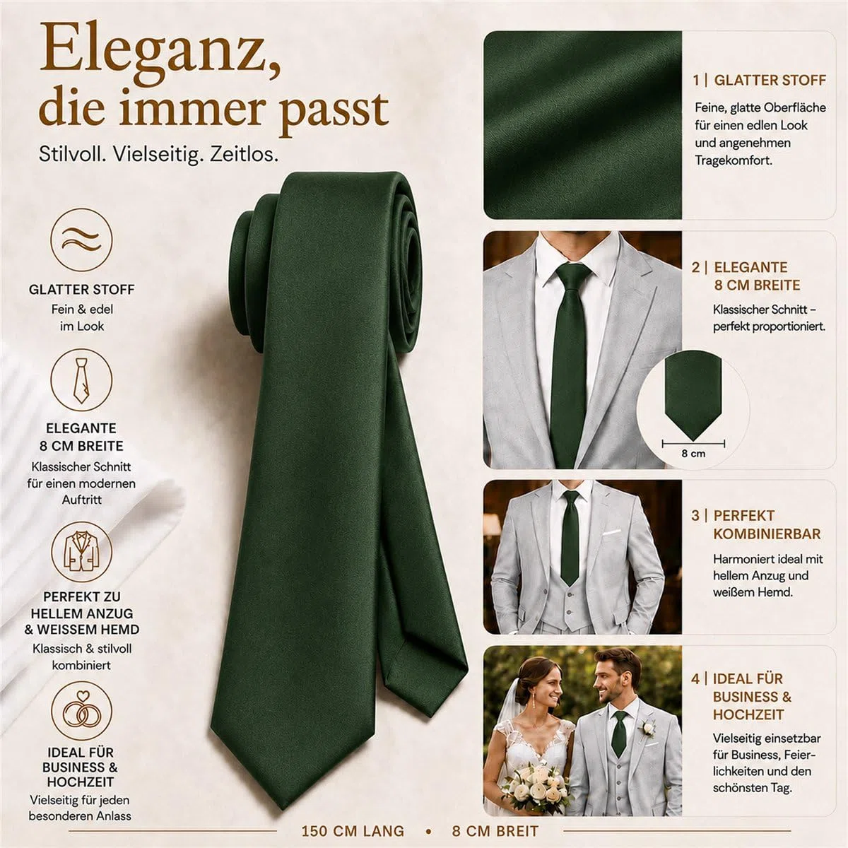 Cravate unie en satin de Tigertie Designer