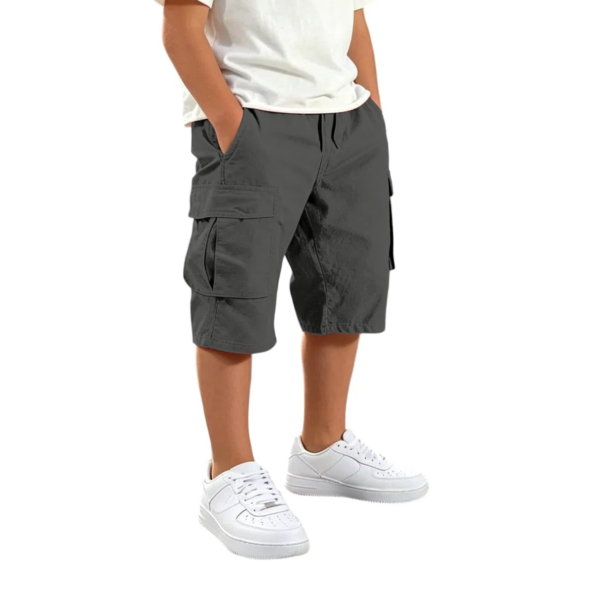 Short cargo pour garçon - Bermuda - Short d'été - Léger - En coton - Short de sport - Baggy - Short d'extérieur - Respirant - Short de loisirs - Short de randonnée
