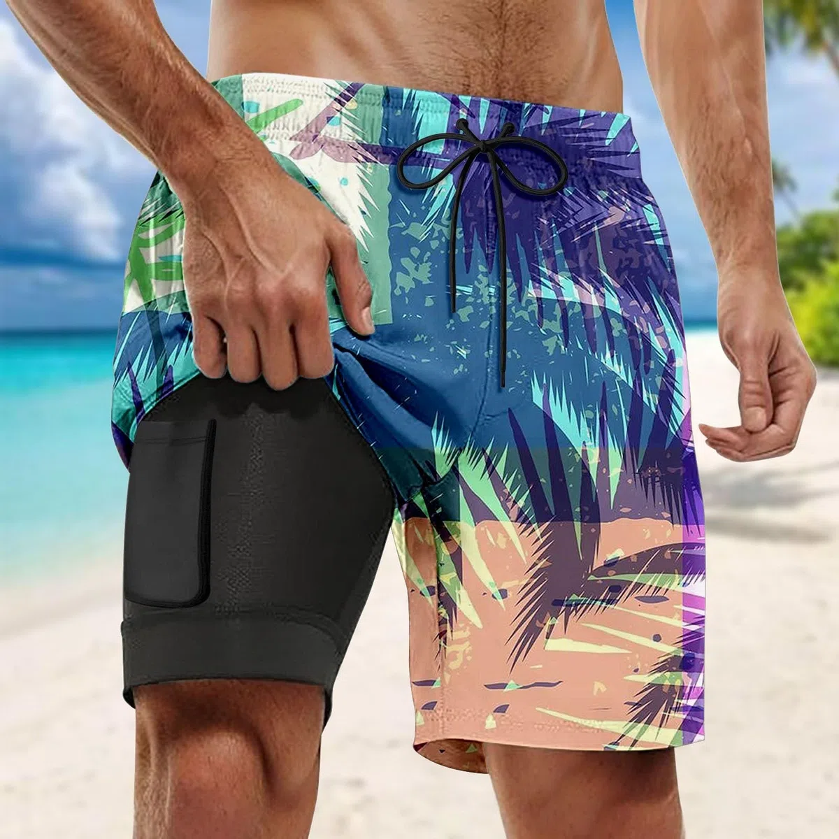 Maillot de Bain pour Homme à séchage Rapide Doublure de Compression Boxer Anti-frottement Maillot de Bain Short de Plage Surf Respirant 2026