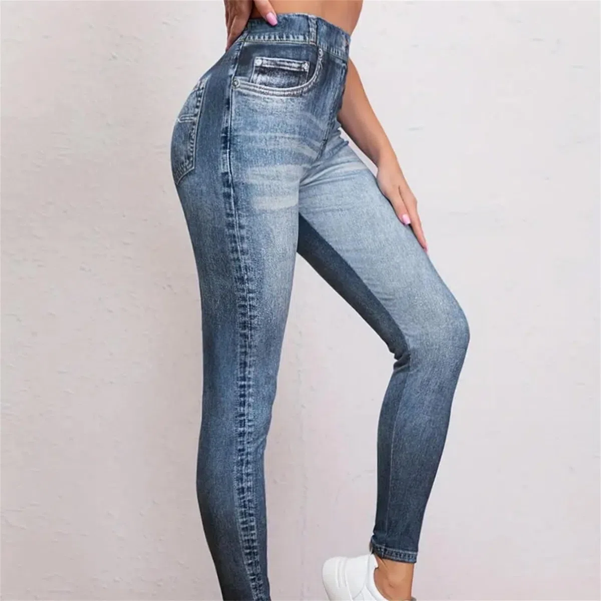 Legging aspect jean pour femme - Taille haute - Jeans élastique - Pantalon long skinny - Pantalon de yoga - Pantalon de fitness - S-2XL