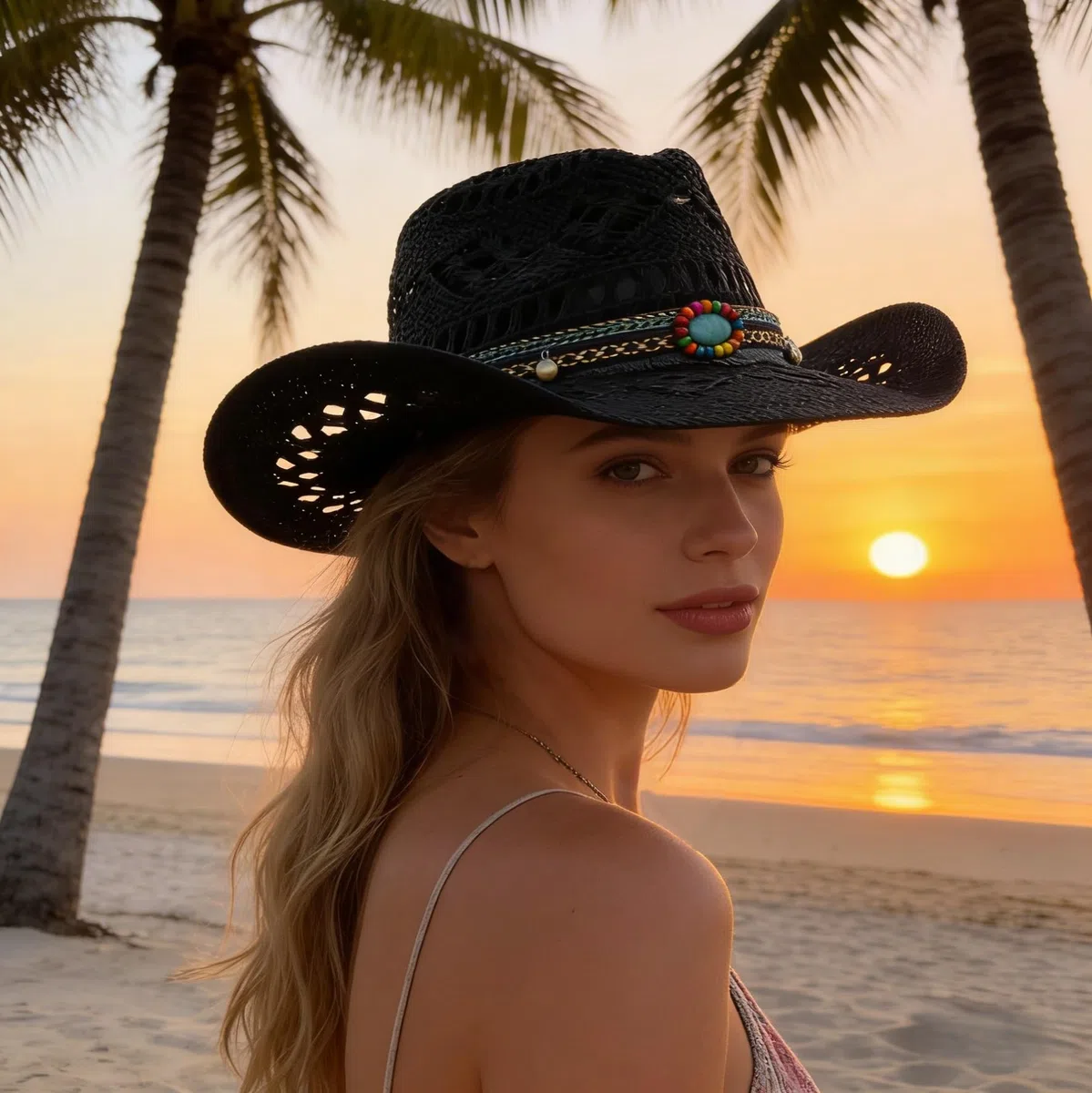 Chapeau de Cowboy Homme Femme Western Cowgirl Hat Brésilien Bohême Paille Panama avec Bande Chapeau de Soleil d'été Chapeau de Plage Cowboy Hat