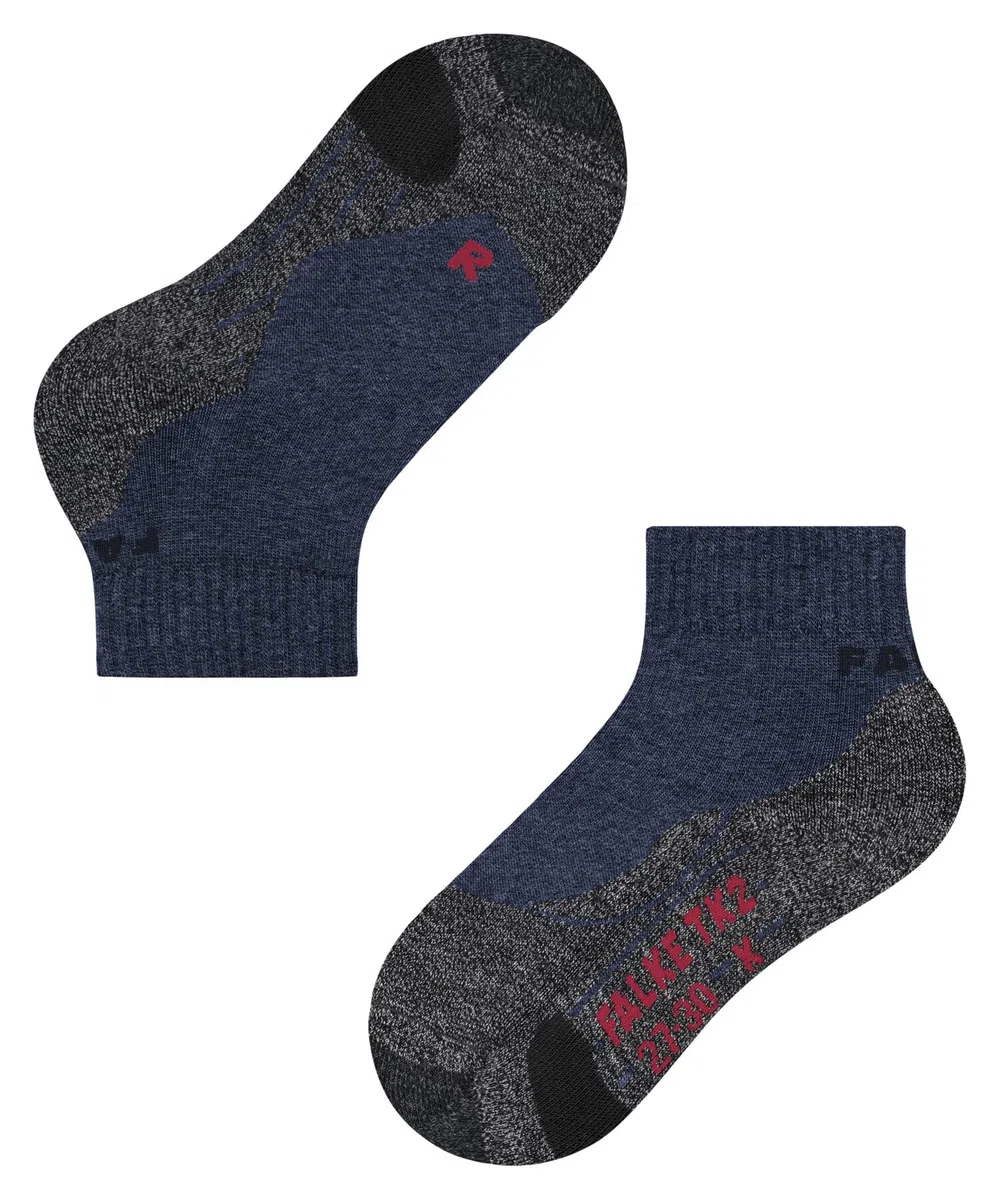 FALKE mixte enfant TK2 Short chaussettes de randonnée rembourrage moyen anti-ampoule chaudes courtes respirantes séchage rapide régulation climatique anti-odeur laine fil fonctionnel 1 paire