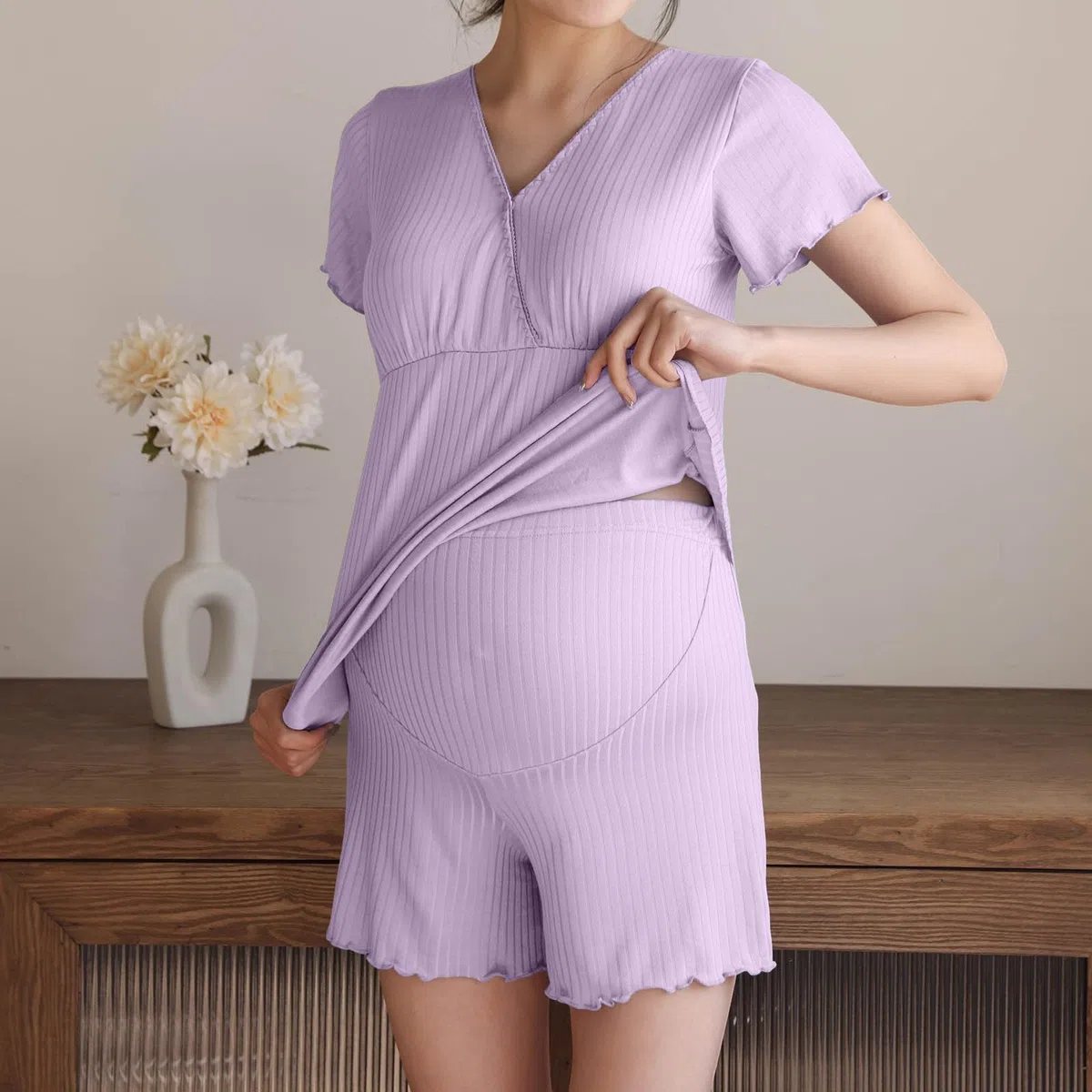 Generisch Pyjama lumineux et confortable - Vêtement de nuit d'allaitement - Ensemble pyjama de grossesse pour les mères allaitantes - Vêtement de détente post-partum avec soutien-gorge intégré