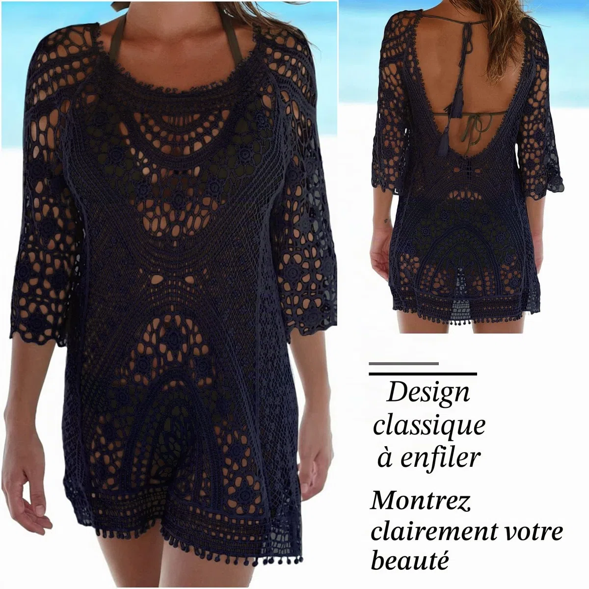 Cache-Maillots et Sarongs, Femme Maillot de Bain Dos Ouvert Robe de Maillot de Bain Bikini Dentelle au Crochet