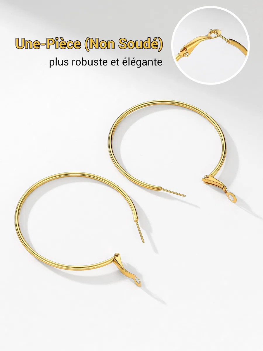 PROSTEEL Créoles Femme en Acier Inoxydable/Plaqué Or Boucles d'Oreilles Grands Anneaux de 20/30/50/60/70/80/90/100 mm, Women's Hoop Earrings