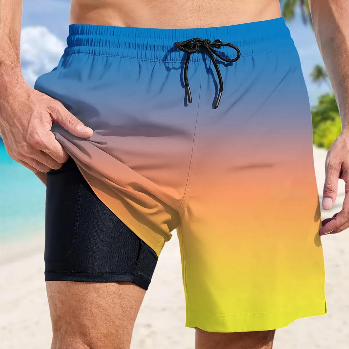 Générique Boxer De Bain Homme Short 2 en 1 avec Zip Poche Stretch Grande Taille Shorts Étanche Séchage Rapide Slip Maillot 2-en pour Marathon Natation Compression Running Court Maillots