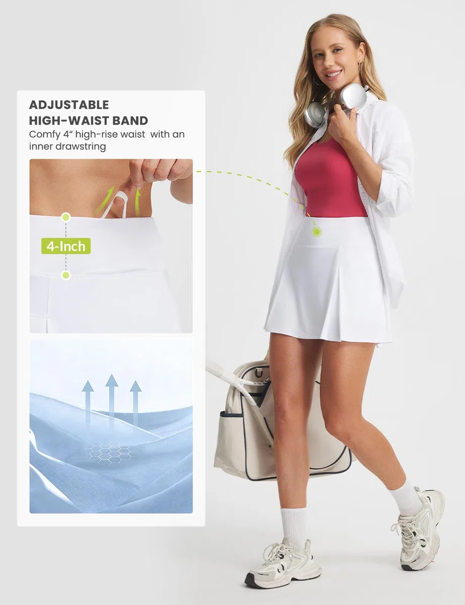baleaf Jupes de tennis pour femmes - Taille haute - 35,6 cm - Jupe-short de golf athlétique avec poches courtes - Jupe trapèze décontractée
