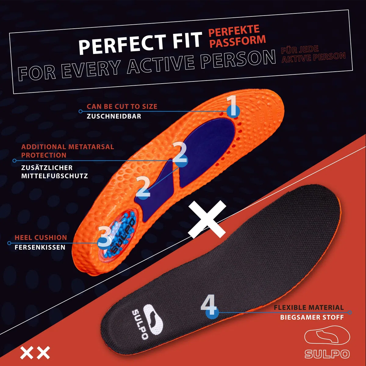 SULPO PRO Active Sport Semelles chaussures - Semelles orthopédiques - Semelles chaussures gel - Semelles confort - Semelles amortissantes - Semelles pour gymnases - Semelles de course