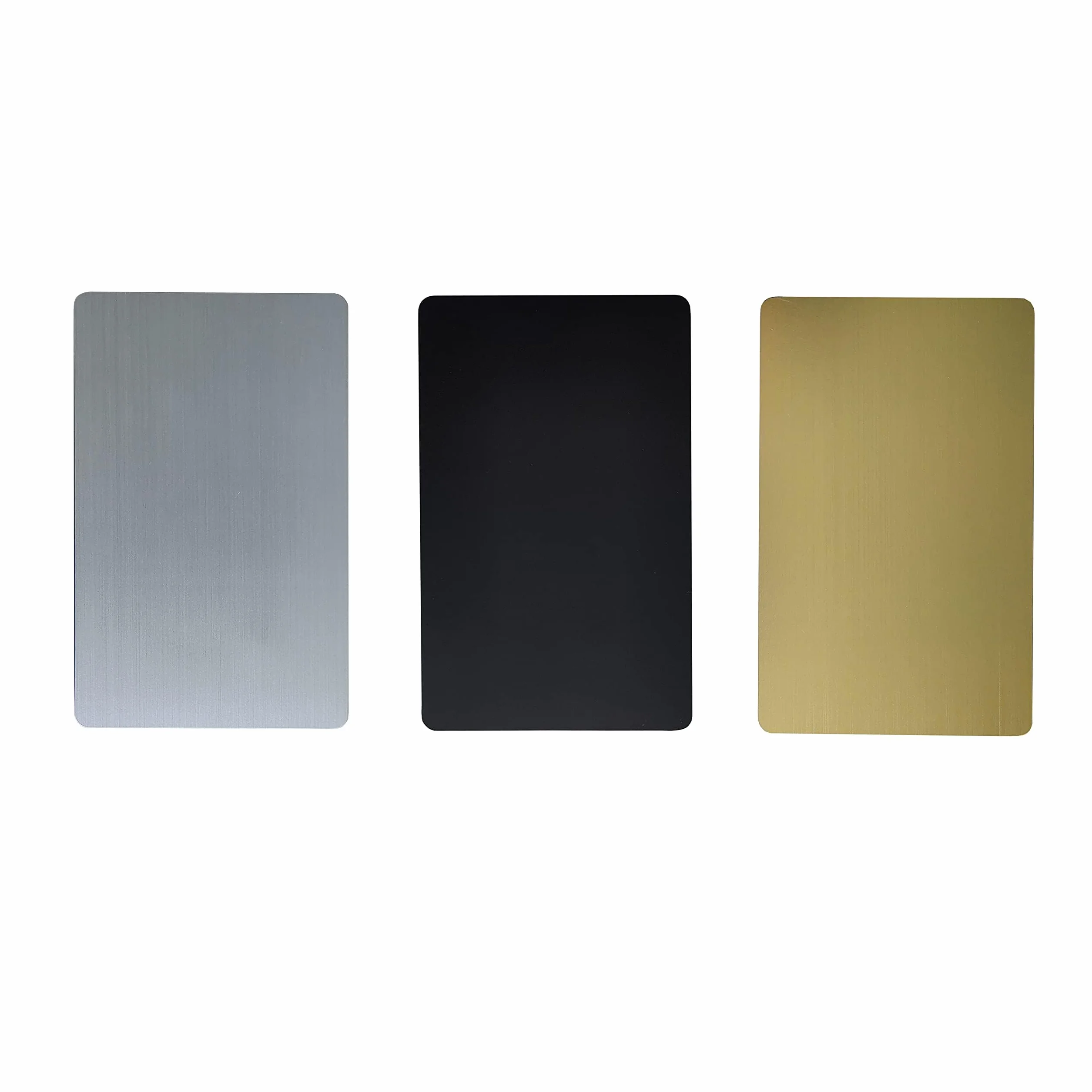 Lot de 5 cartes de visite hybrides NFC vierges en métal-PVC avec puce de 215 et mémoire de 504 octets, personnalisables au laser sur le côté métallique (argent brossé)