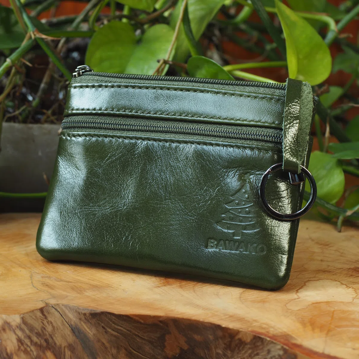 Étui à clés en cuir véritable édition spéciale, étui à clés pour femme, homme, enfant, porte-monnaie compact fait à la main spécial, vert, Weihnachtsbaum M, Poche pour carte d'identité