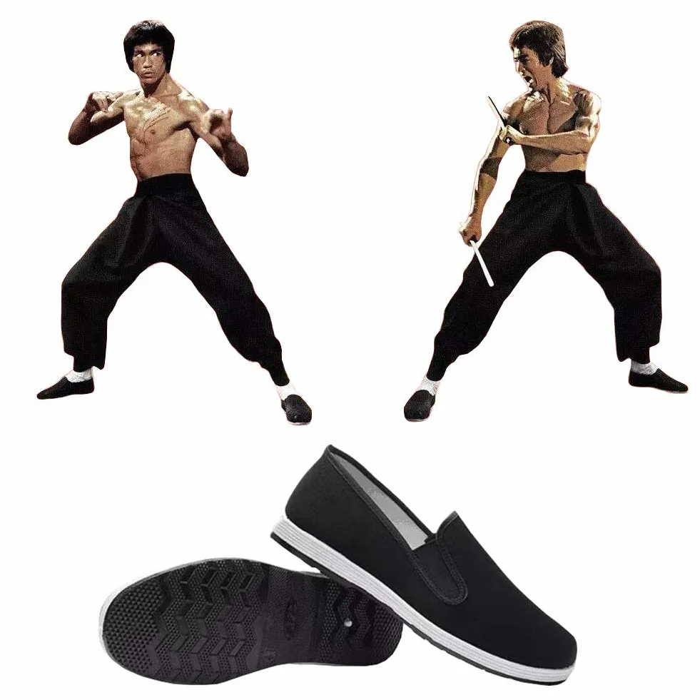 Kung Fu Tai Chi Arts Martiaux Chaussures Semelle en Caoutchouc Unisexe Toile Anti-Slip Mode Qigong Formateurs Noir