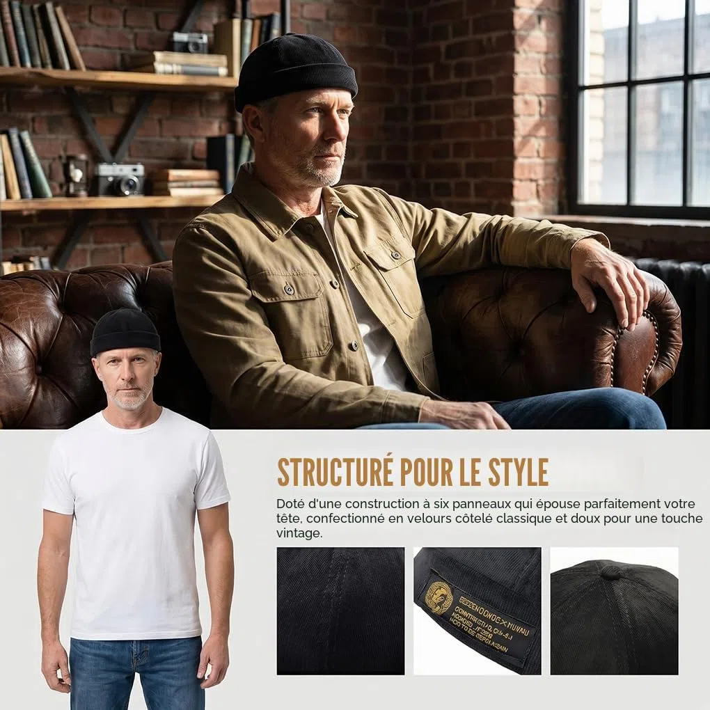 YAMEE Bob Homme Docker Bonnet Casquette Neuf Urban Style Bord Roulé rétro Travailleur Marin Unique Street décontracté Brimless Chapeau (One Size 56-58cm)