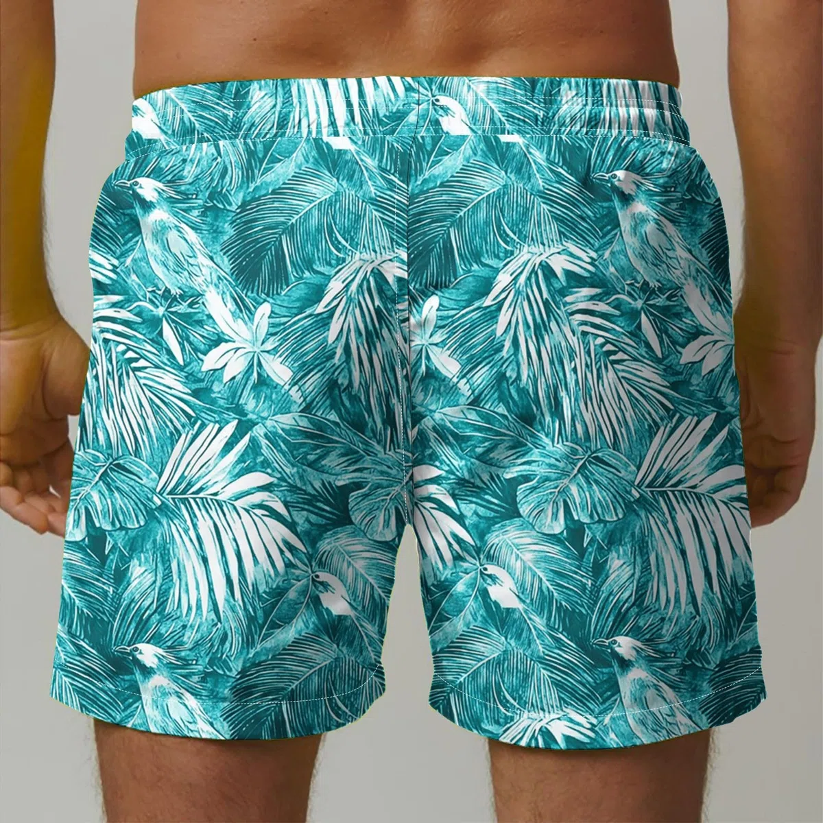 Short de bain de plage pour homme - Short hawaïen léger et respirant - Longueur genou - Confortable - Avec poches - Cordon de serrage - Taille élastique - Taille S à 5XL