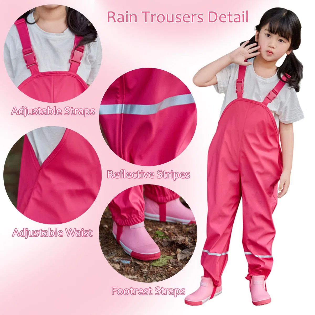 FANSU Pantalon de Pluie Enfant Imperméable Salopette, Pantalon de Pluie d'Extérieur avec Bretelles pour Garçons et Filles pour Jeux Boueux, Aventures en Bord de Mer