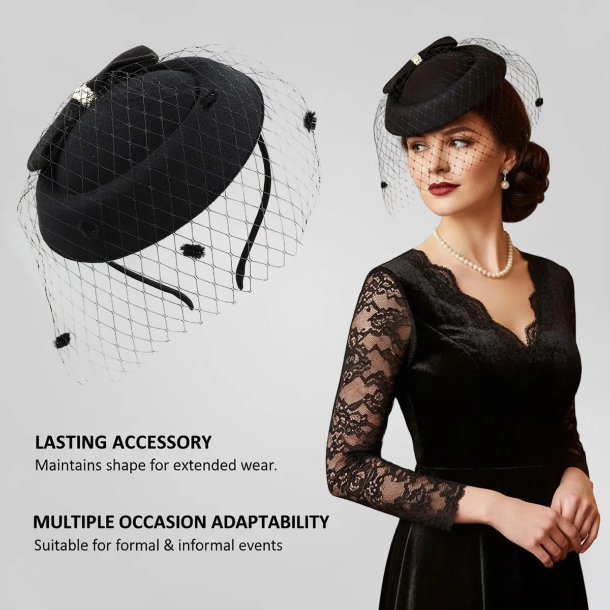 Bibi pour femmes, chapeau rétro avec nœud papillon à Clip latéral, bandeau en voile, fascinateur en gaze pour fête de thé et mariage des années 1940