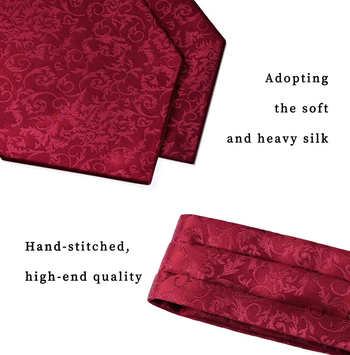 HISDERN Ascot Homme et Pochette Ensemble Paisley Fleuri Ascot pour Homme Élégant Foulard Homme Soie Mouchoir Cravate Ascot pour Formelle Mariage
