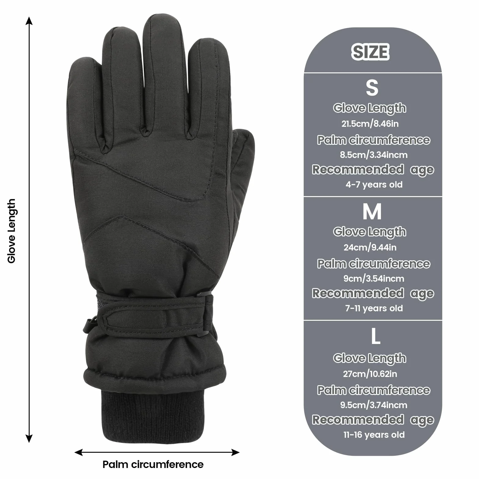 QKURT Gants de Ski pour Enfants garçons, Gants imperméables d'hiver Gants Chauds en Polaire Gants de Snowboard Anti-Neige Gants Thermiques isolés Gants pour Temps Froid