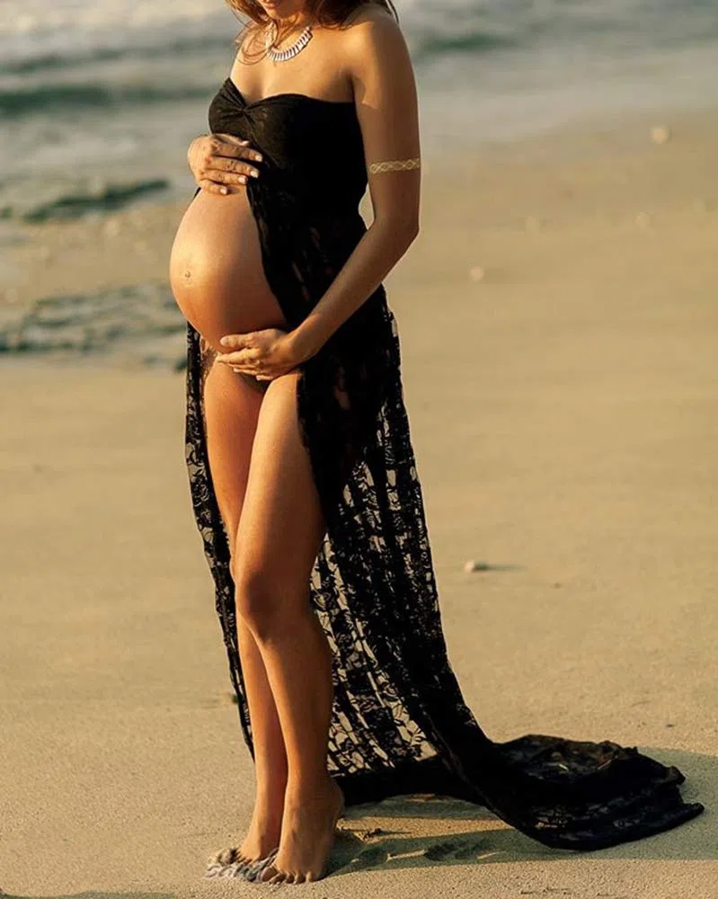 Femme Robe Grossesse de Photographie en Maternité Longue Accessoires de Photo Robe Soirée Elégante Sexy Vetements Maternité Plage Mariage Soireé Cérémonie