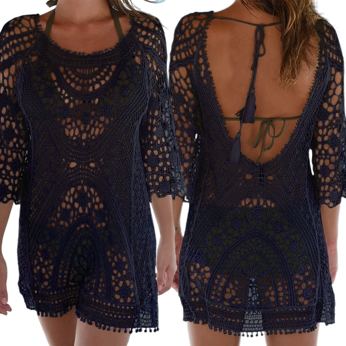 Cache-Maillots et Sarongs, Femme Maillot de Bain Dos Ouvert Robe de Maillot de Bain Bikini Dentelle au Crochet