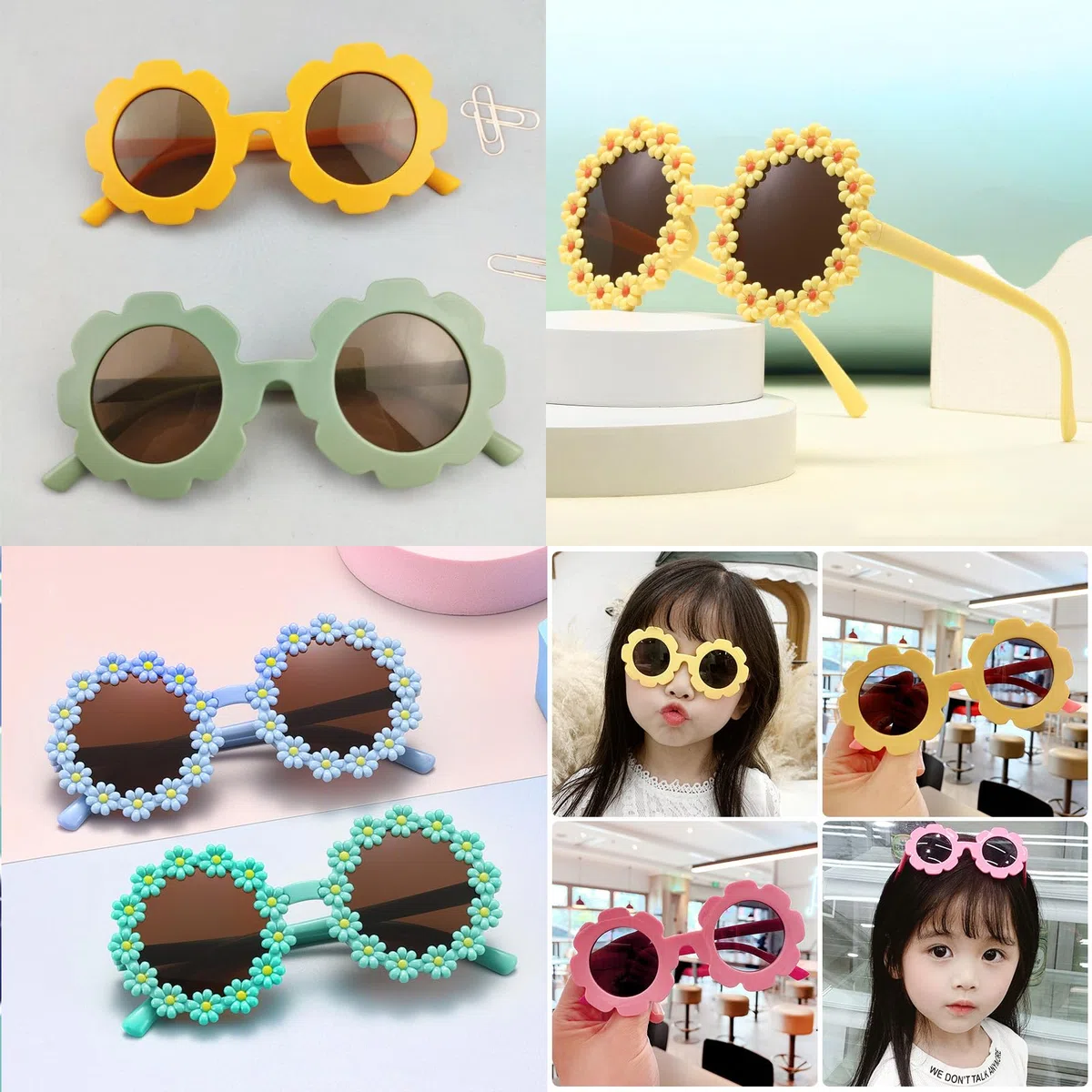 BDSHUNBF 8 Pcs Lunettes de Soleil Enfant, Lunette de Soleil Enfant, Lunette de Soleil Bébé, Lunettes de Soleil Bébé en Forme de Fleur, Designs Gais et Modernes, Des Paillettes et Des Couleurs Vives