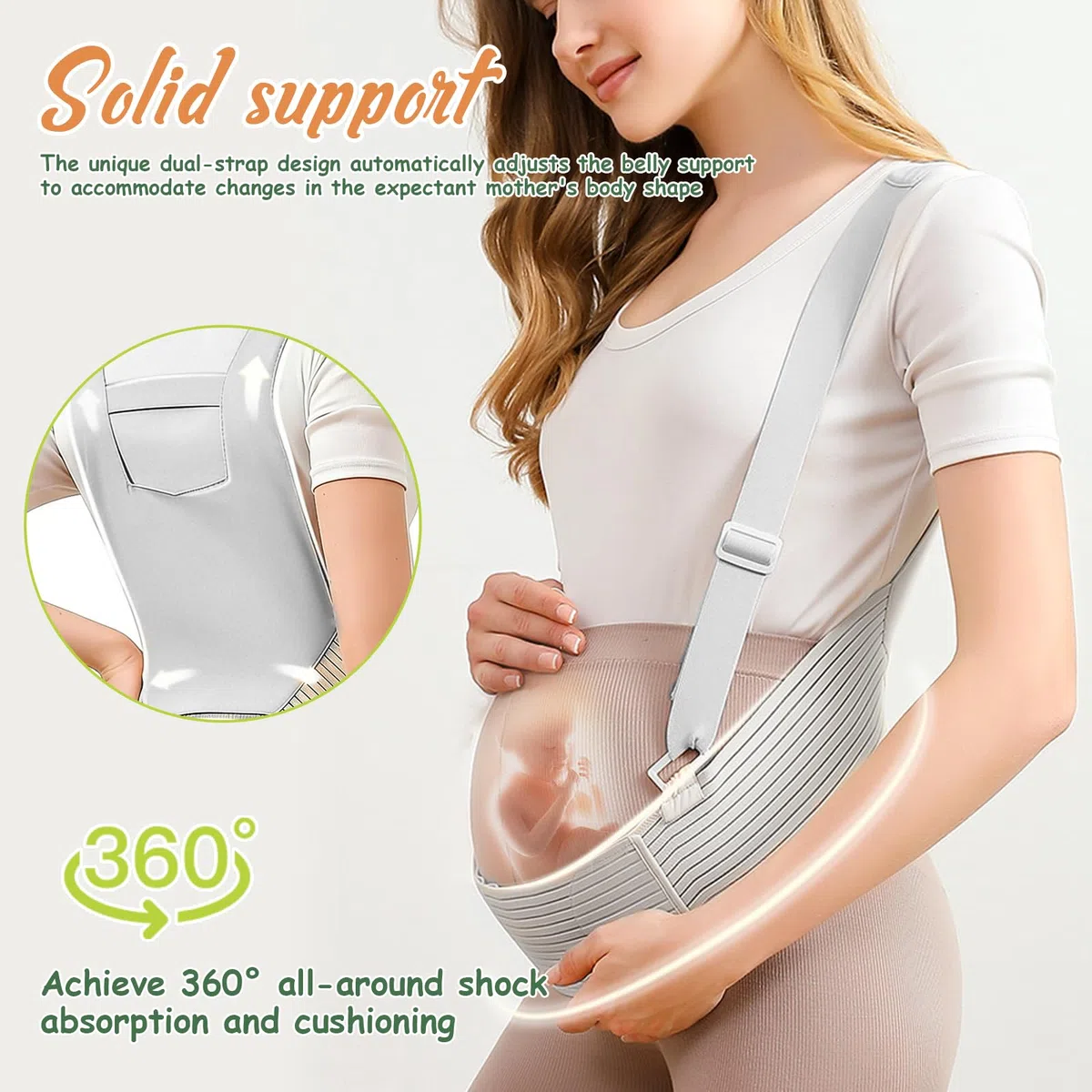 Ceinture Grossesse Femme Enceinte,Ceinture Femme Enceinte avec Bretelles Réglables,Ceinture de Grossesse pour Grossesse Moyenne à Avancée avec Tour de Taille de 110 à 125 CM,Gris