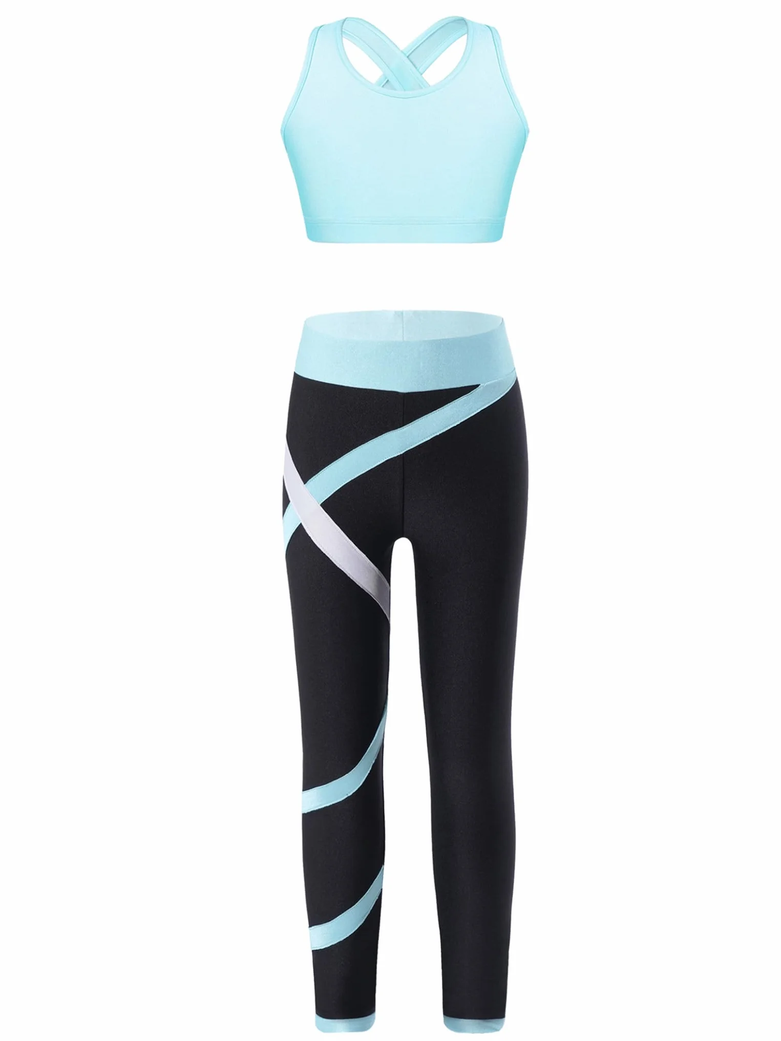 Hedmy Ensemble Sport Danse Enfant Fille Crop Top Legging Tenue Gymnastique 5-16 Ans