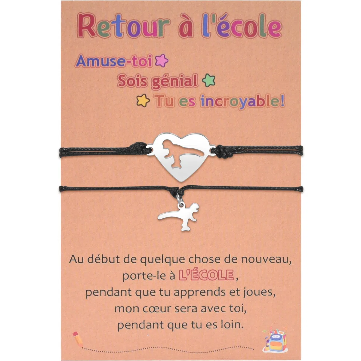 YELUWA 2/3/4/5/6 Cadeau De Rentrée Scolaire Bracelet Maman Et Moi, Bracelets Dinosaures Mère Fils Pour Maman Et Fils, Cadeaux De Premier Jour D'école Maternelle Pour Mère Papa Fils Garçon Fille Fille