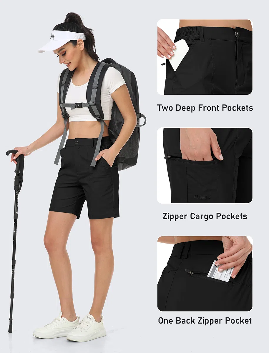 Short Cargo Femme Bermuda Short Taille Haute Sport Outdoor Short pour Randonnée Golf Entraînement avec Poche zippée