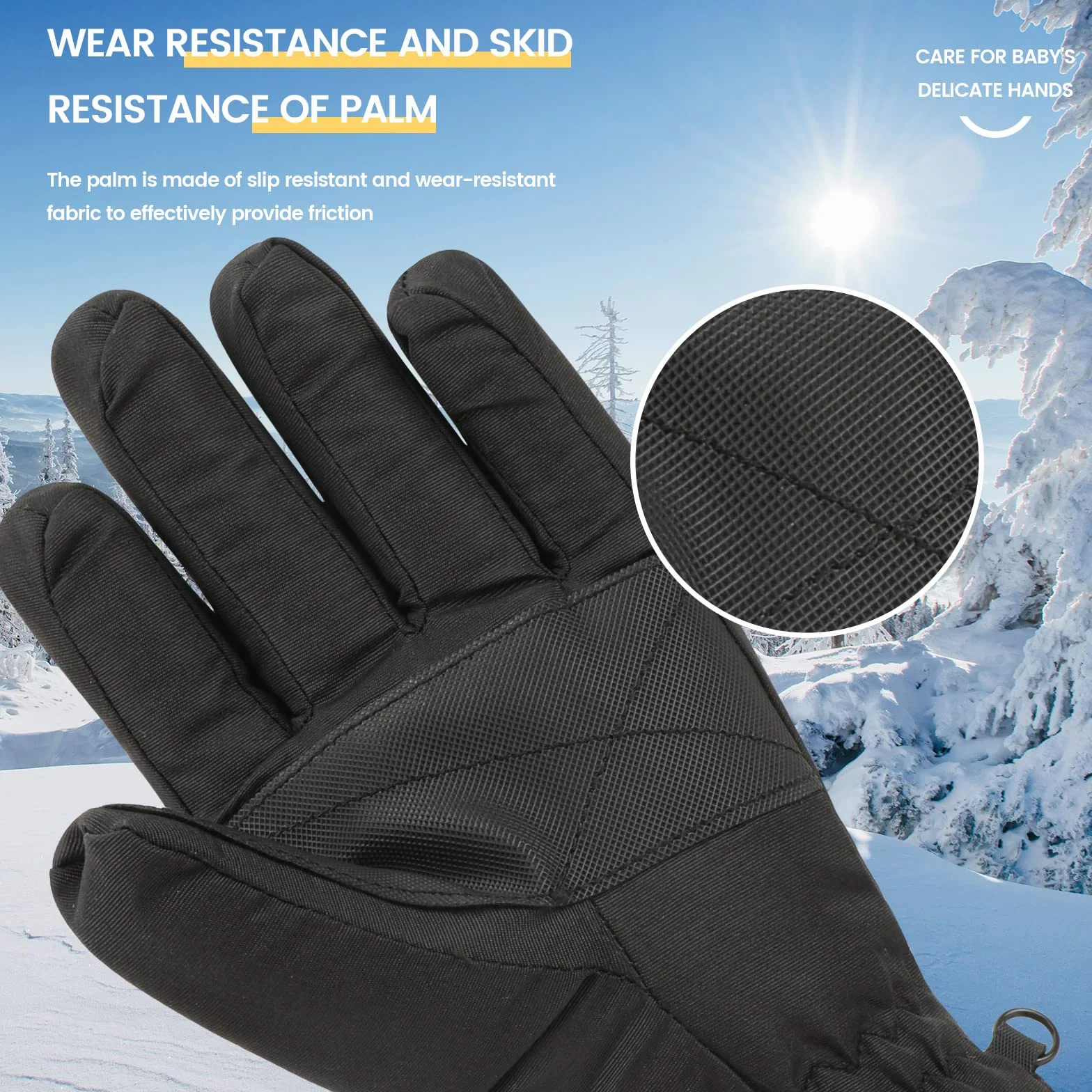 QKURT Gants de Ski pour Enfants garçons, Gants imperméables d'hiver Gants Chauds en Polaire Gants de Snowboard Anti-Neige Gants Thermiques isolés Gants pour Temps Froid